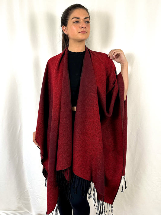 Red Cashmere Poncho Cardigan Pashmina Cape