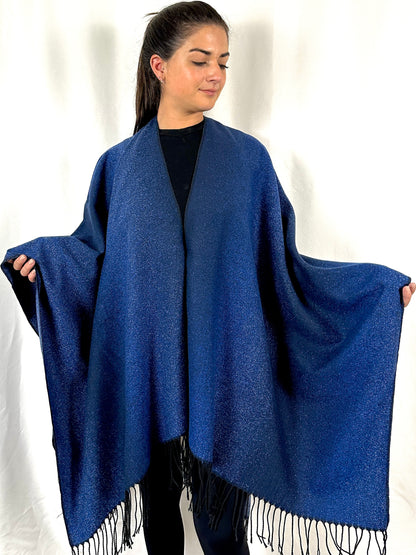 Blue Cashmere Poncho Cardigan Pashmina Cape