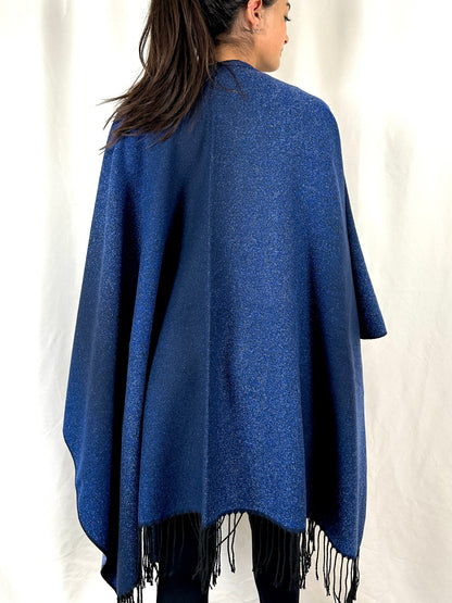 Blue Cashmere Poncho Cardigan Pashmina Cape