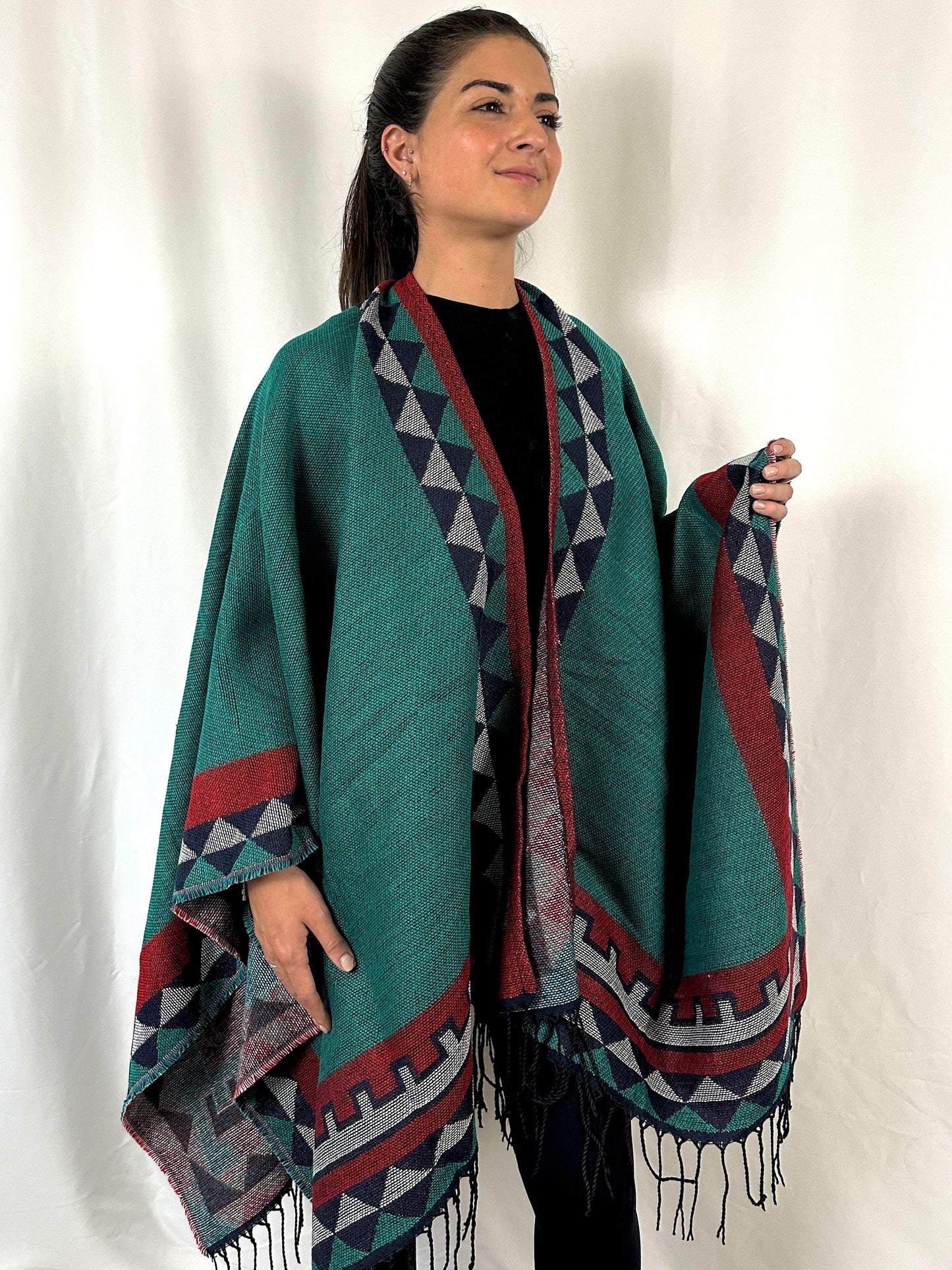 Green Poncho Cashmere Cardigan Pashmina Shawl