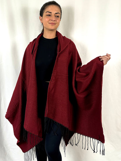 Stylish Red Poncho Cape Cardigan Wrap Shawl With Hoodie