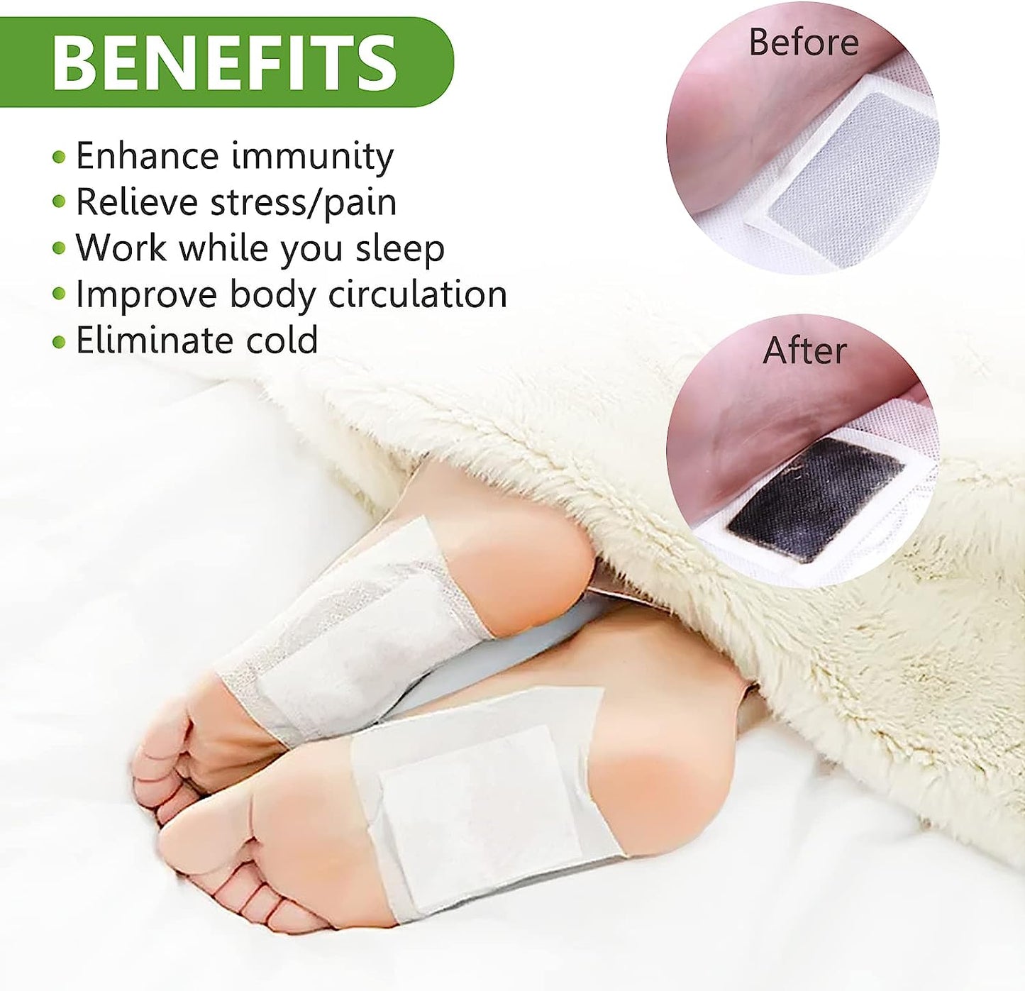 Deep Cleansing Foot Pads, Adhesive Sheets for Foot and Body Care Better, Natural Ginger Powder Bamboo Vinegar Foot Patches for Pain Relief, Relieve Stress, Relaxation