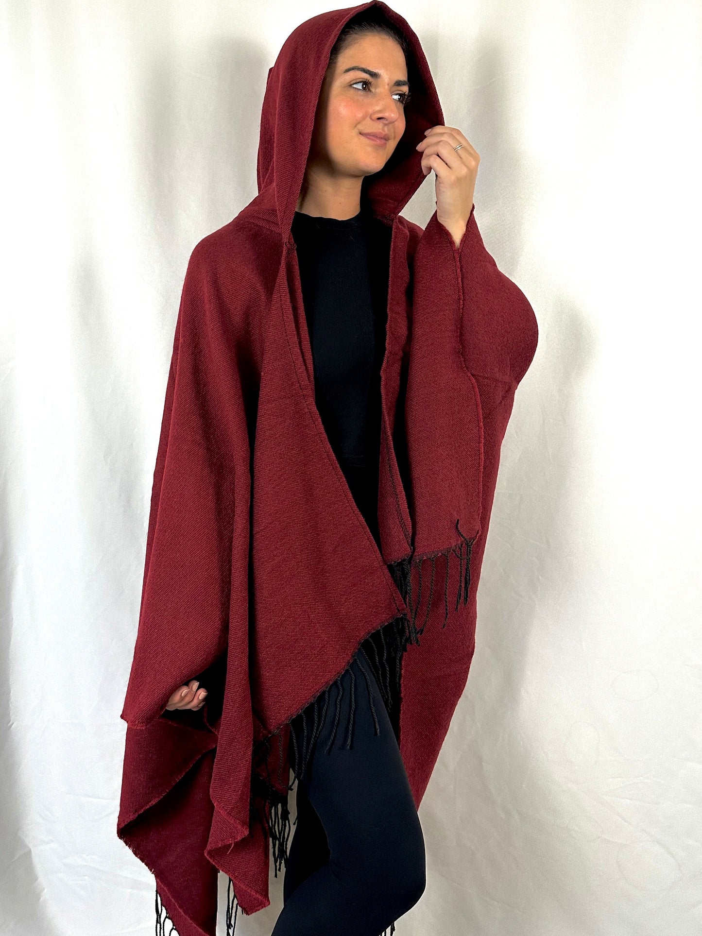 Stylish Red Poncho Cape Cardigan Wrap Shawl With Hoodie