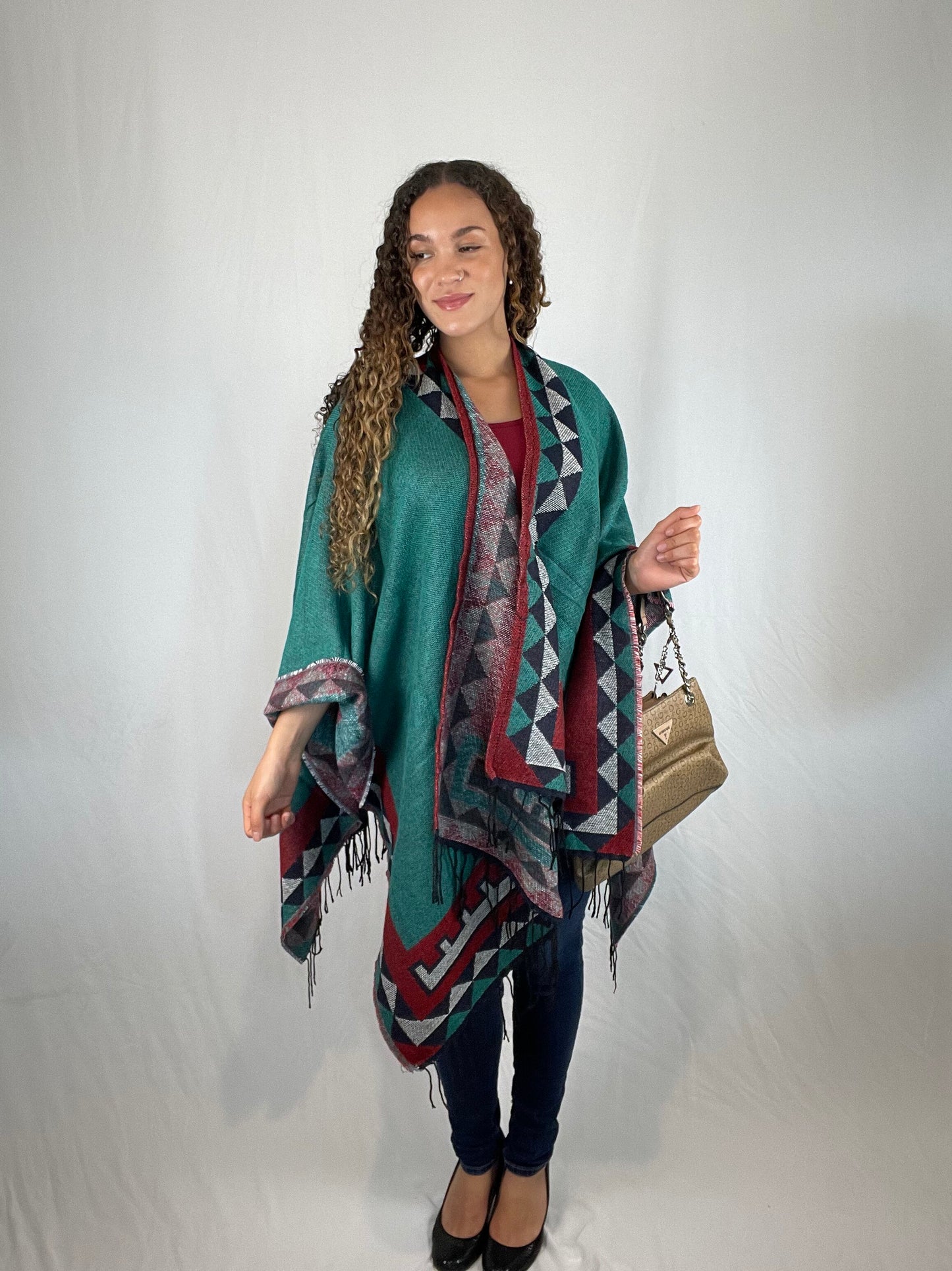 Green Poncho Cashmere Cardigan Pashmina Shawl