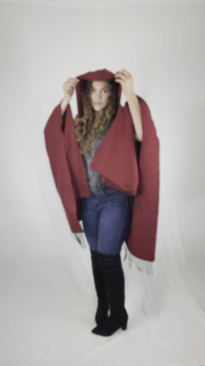 Stylish Red Poncho Cape Cardigan Wrap Shawl With Hoodie