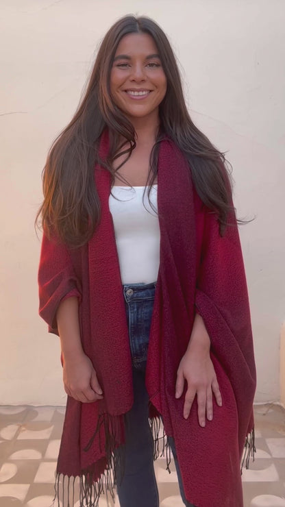 Red Cashmere Poncho Cardigan Pashmina Cape