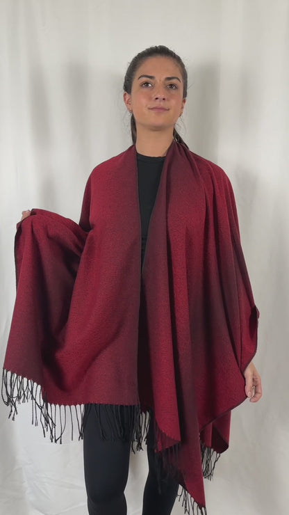 Red Cashmere Poncho Cardigan Pashmina Cape