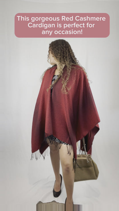 Red Cashmere Poncho Cardigan Pashmina Cape