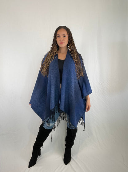 Blue Cashmere Poncho Cardigan Pashmina Cape