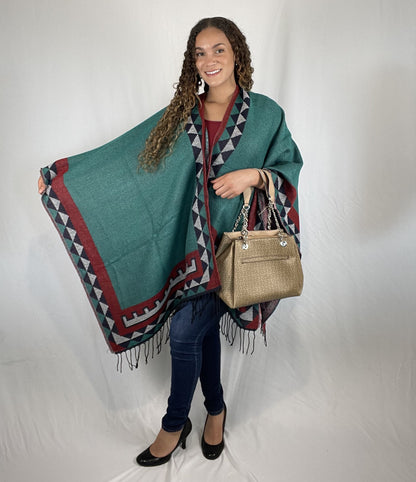 Green Poncho Cashmere Cardigan Pashmina Shawl