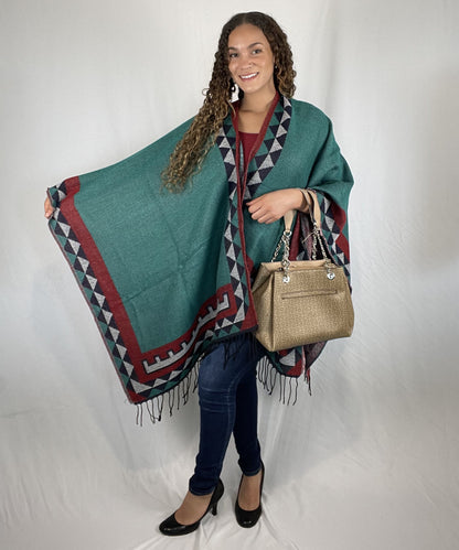 Green Poncho Cashmere Cardigan Pashmina Shawl